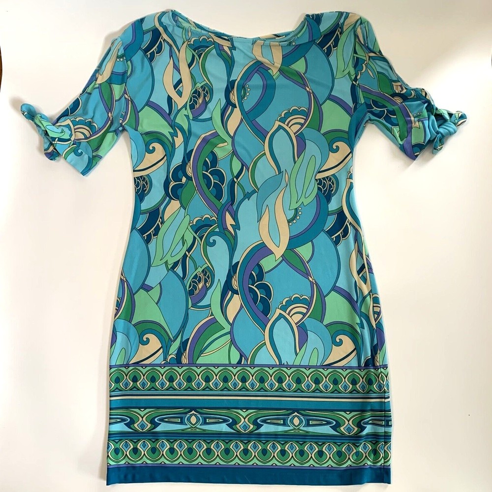 London Times Mellow Waves Aqua Print Size 10 Dress